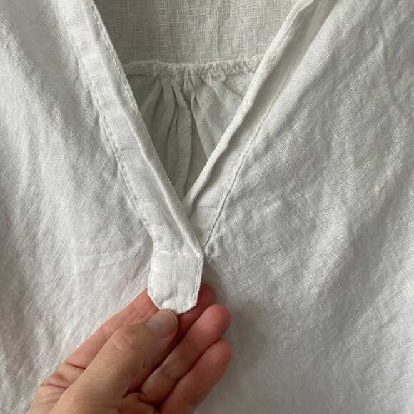 Nikita Linen Pullover V-Neck Short Sleeve Curvy Hem Casual Blouse White Large - Picture 7 of 10